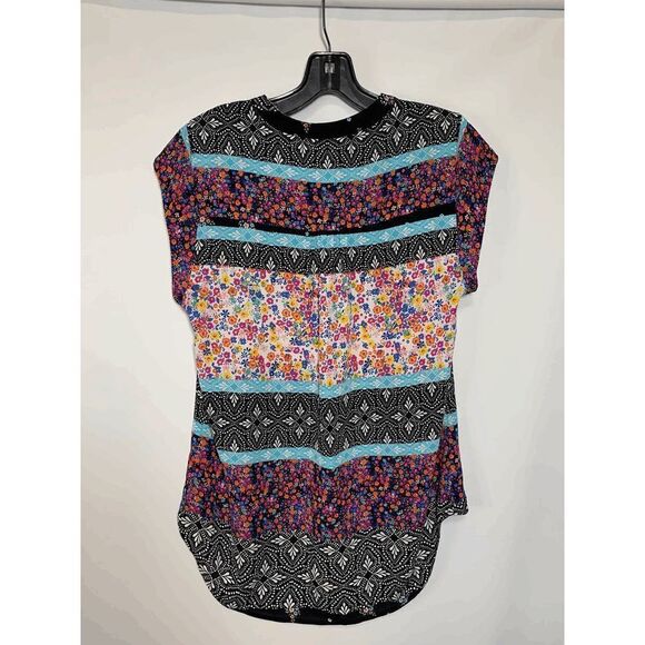 DR2 Women's Multicolor Floral Short Sleeve V Neck Casual Tunic Blouse Top Small - Picture 4 of 12
